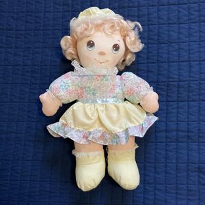 Kids Of America Soft Cloth Doll Yellow Flower Dress Hat Curly Blonde Hair 16"